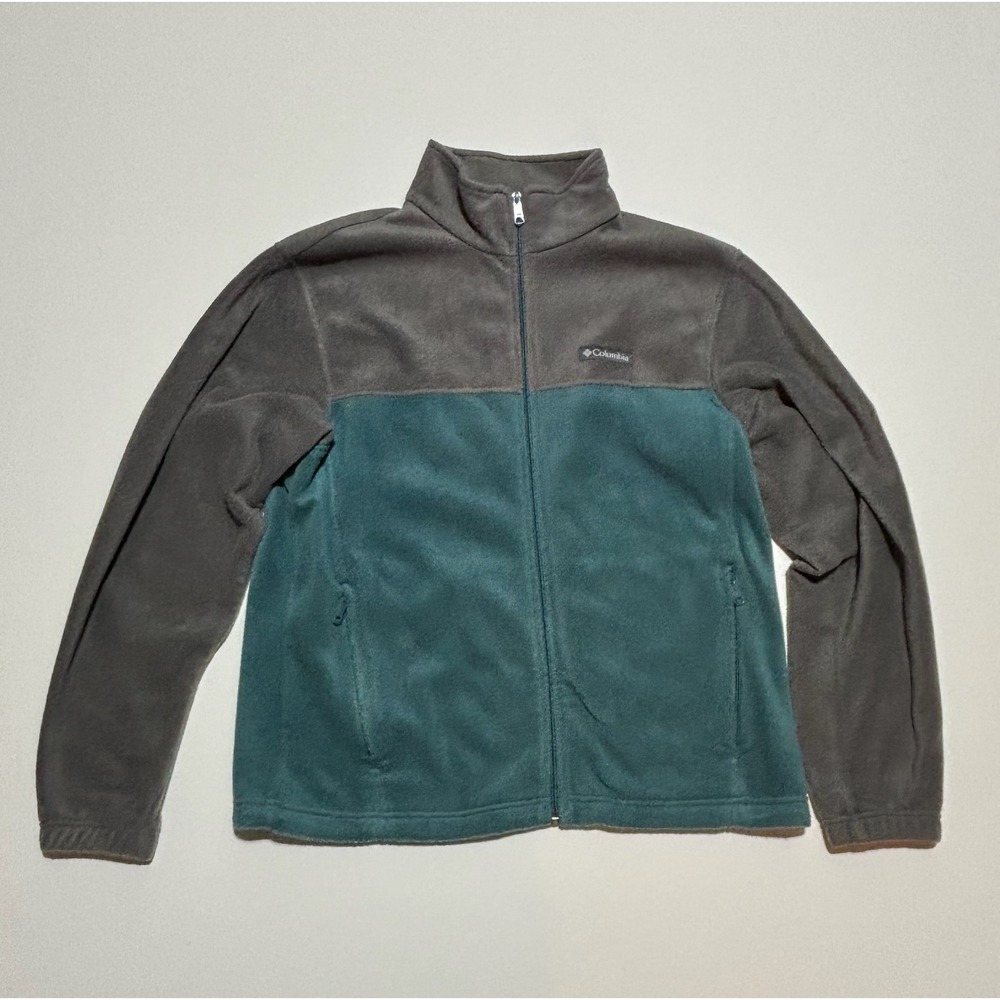 Columbia Mens Full Zip Fleece Jacket Colorblock Gray Teal Green Size Large